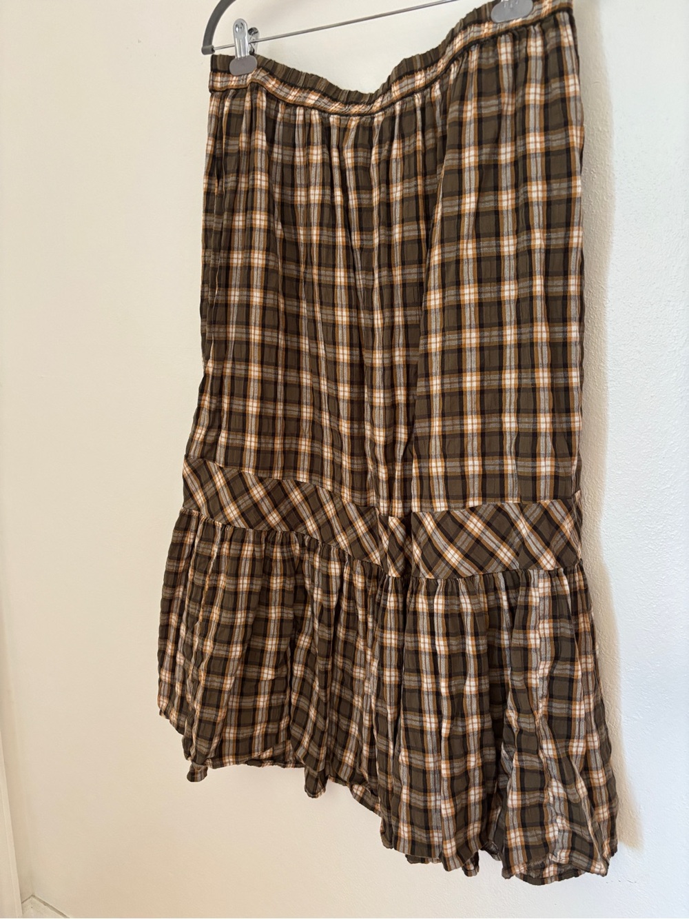 American Eagle Green Plaid Tiered Maxi Skirt Size XL - Picture 3 of 9